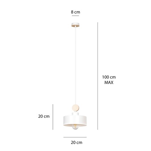 Lampa wisząca TUNISO 1 WHITE skandynawska, drewno, biała