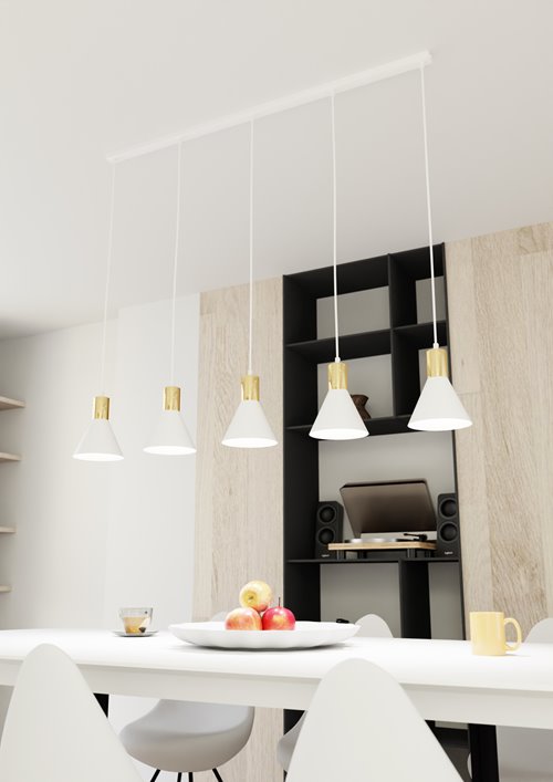 Lampa wisząca ROSA 5 WH, loft, biały, złoty