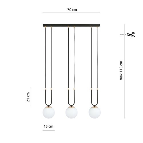 Lampa wisząca GLAM 3 BL/OPAL glamour czarna/biała/złota
