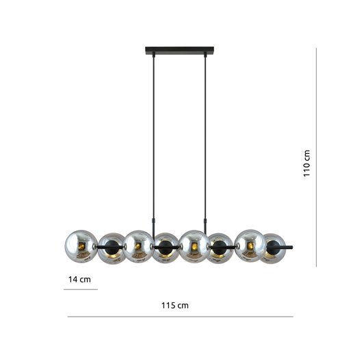 Lampa wisząca RORY 8 BLACK/GRAFIT loft, czarna, klosz