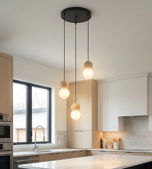 Lampa wisząca LOOP 3 BLACK nowoczesna, czarna, drewno, klosz