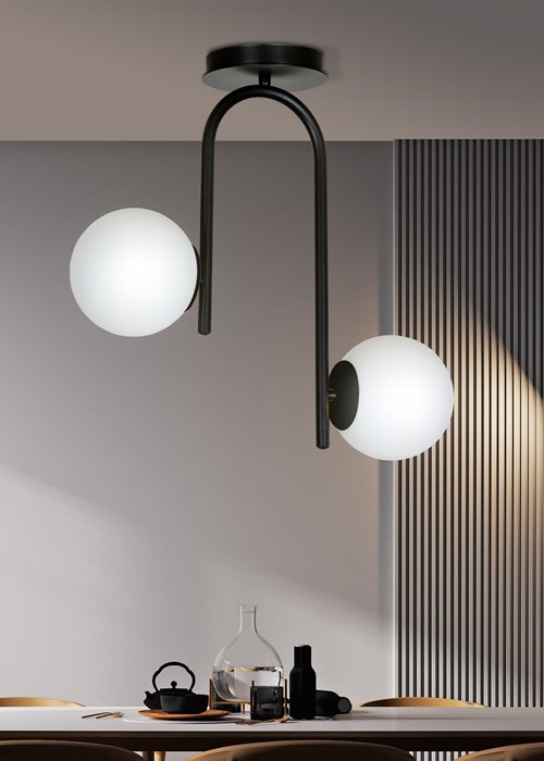 Lampa sufitowa KALF 2 BLACK klasyczna, klosz, czarno/biała