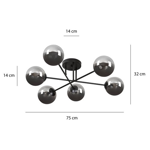 Lampa sufitowa BRENDI 6B BL GRAFIT loft klosze grafit czarna
