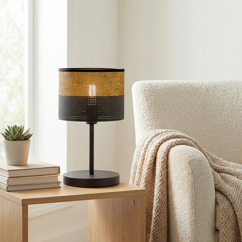 Lampka nocna KARBON LN1 BL BROWN abażur, brązowa, klasyczna