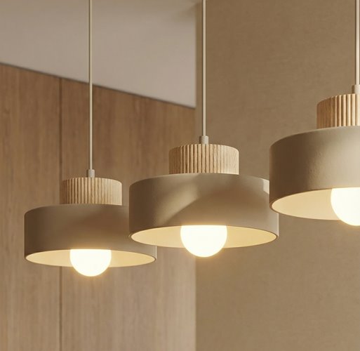 Lampa wisząca KIVI 3 MOKKA nowoczesna, beżowa, metal, drewno