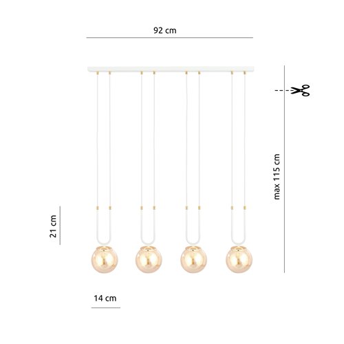 Lampa wisząca GLAM 4 WH/MIODOWY biała/bursztyn/złota
