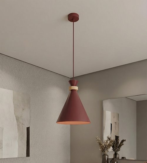 Lampa wisząca ZERO 1 BURGUNDY nowoczesna, metal, drewno