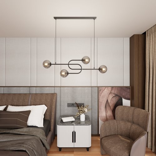 Lampa wisząca ATRIA 4 BL GRAFIT, design, klosz, biały czarny