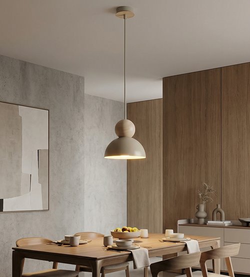 Lampa wisząca KAKI 1S MOKKA nowoczesna, beż, metal drewno