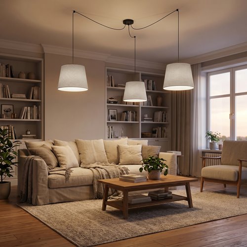 Lampa wisząca ASCOT 3 GRAY abażur, szary, klasyczna
