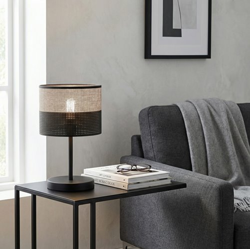 Lampka nocna KARBON LN1 BL GRAY abażur, szara, klasyczna