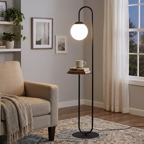 Lampa podłogowa BARI LP1 BL design, stolik, czarna/biała
