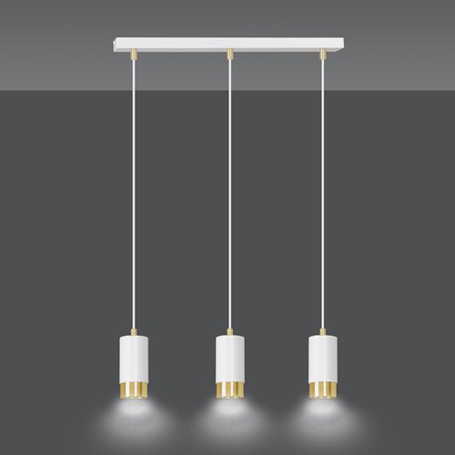 Lampa wisząca FUMIKO 3 WH/GOLD tuby, metal, biało/złota