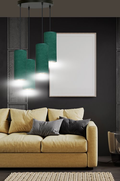 Lampa wisząca BENTE 4 BL PREMIUM GREEN abażur welur zielony