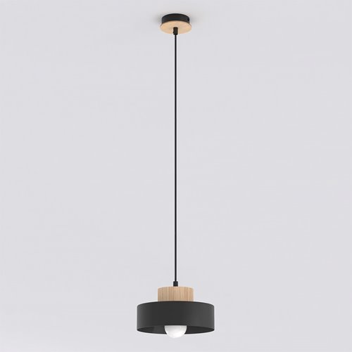 Lampa wisząca KIVI 1S BLACK nowoczesna, czarna, metal drewno