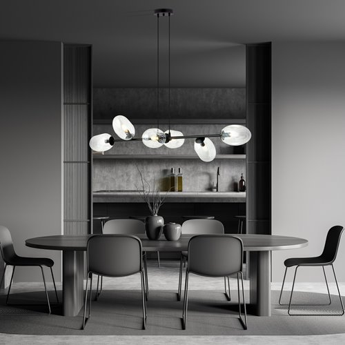 Lampa wisząca PANDORA 6 BL TRANSP klosze czarny/transparent
