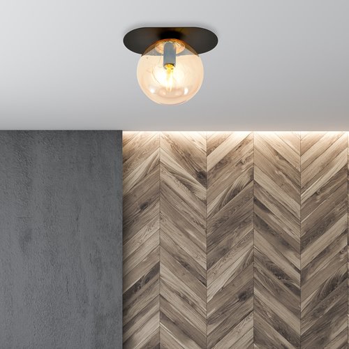 Lampa sufitowa PLAZA 1 BL/MIODOWY plafon czarna/bursztyn