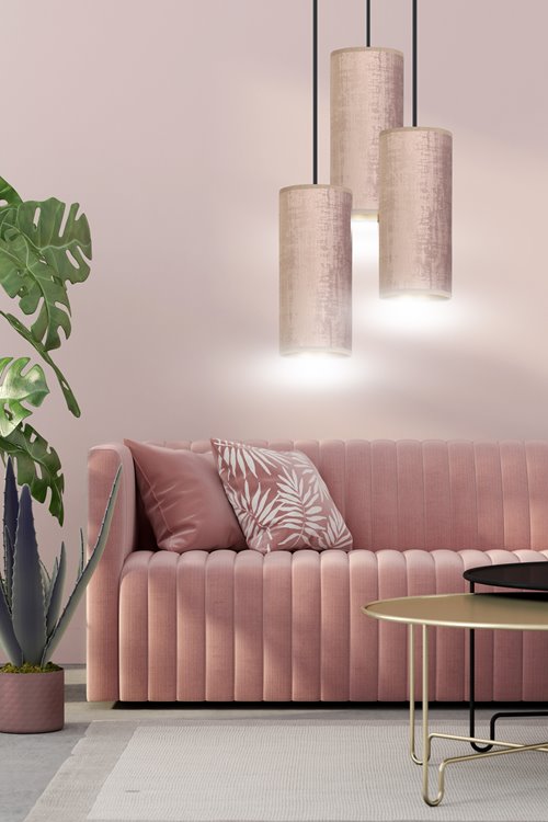 Lampa wisząca BENTE 3 BL PREMIUM ROSE abażur welur różowy