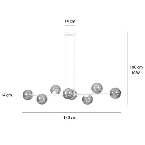 Lampa wisząca ROSSI 8 WH GRAFIT klosz grafit biała