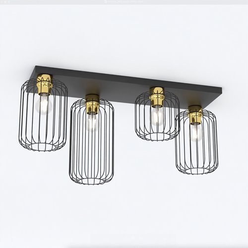 Lampa sufitowa BARN 4 BL GOLD loft, plafon, czarno/złota