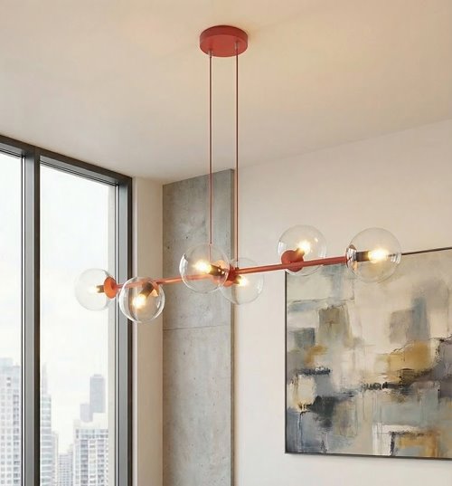 Lampa wisząca MAGNUS 6 BURGUNDY TRANSPARENT nowoczesna klosz