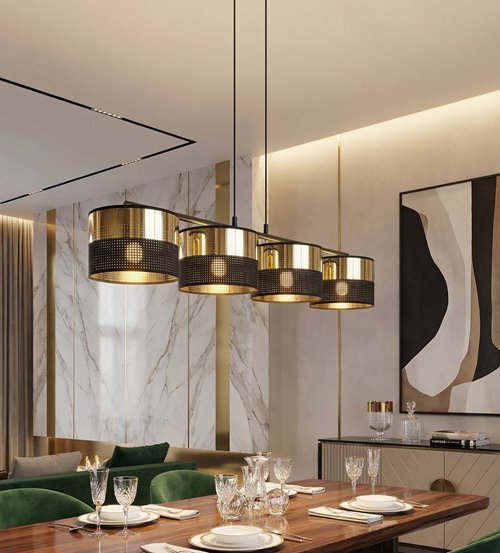 Lampa wisząca LUX 4 BL GOLD klasyczna, abażur, czarny, złoty