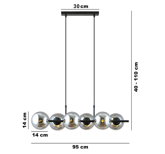 Lampa wisząca RORY 6 BLACK/GRAFIT loft, czarna, klosz