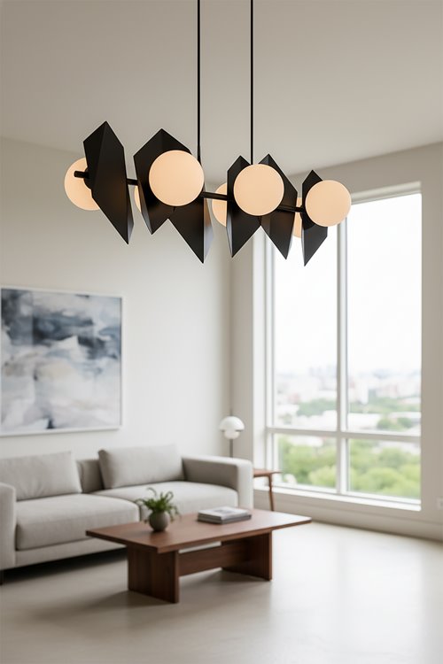 Lampa wisząca DRIFTON 6 BLACK nowoczesna klosz biało/czarna