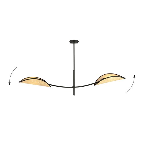 Lampa sufitowa LOTUS 2 BLACK/RATTAN abażury czarna/rattan