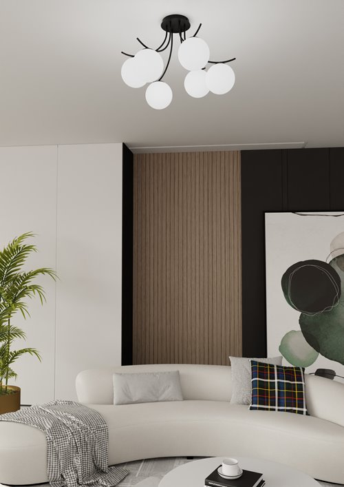 Lampa sufitowa BOSTON 6 BLACK/OPAL nowoczesna czarna/biała