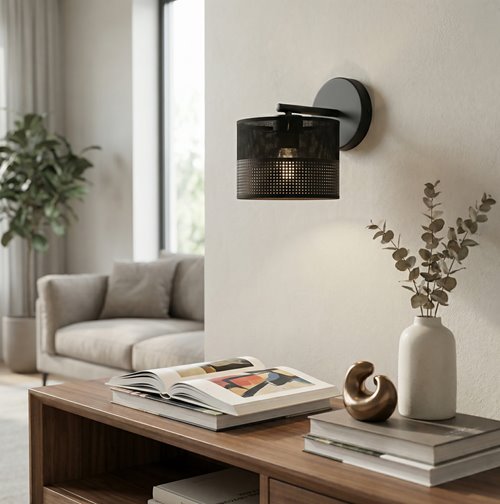 Kinkiet KARBON K1 BLACK klasyczny, abażur, czarny