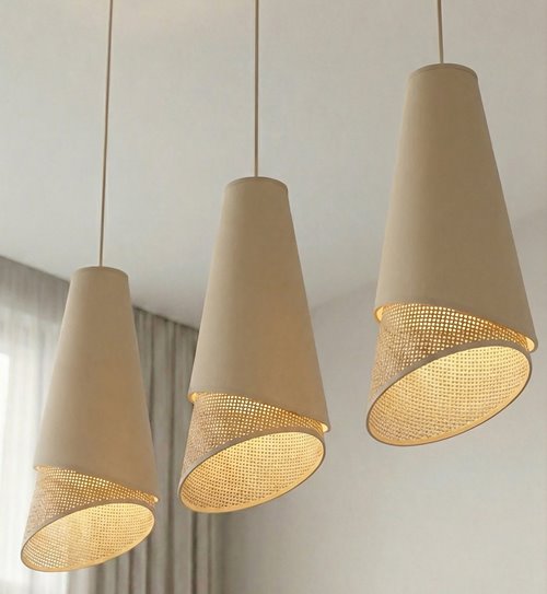 Lampa wisząca MODA 3 MO RATTAN nowoczesna, beżowa, abażur