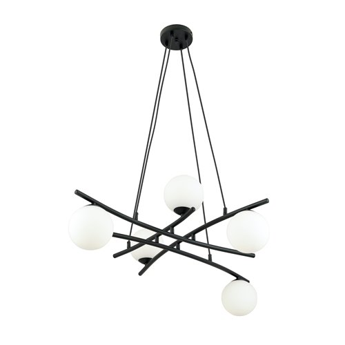 Lampa wisząca ESSA 5 OPAL klosze kule DESIGN czarna/biała