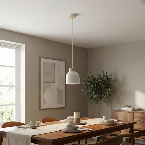 Lampa wisząca VIGO 1 WHITE nowoczesna, biała, metal, drewno