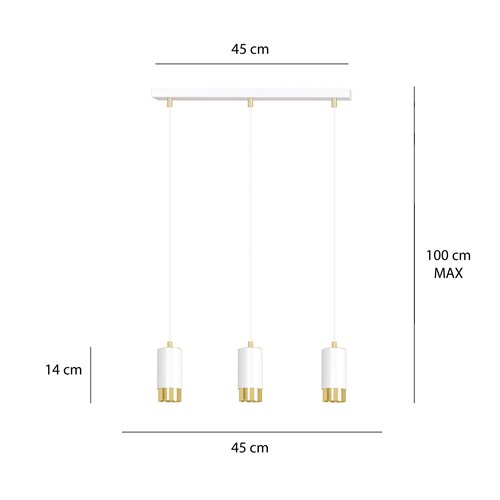 Lampa wisząca FUMIKO 3 WH/GOLD tuby, metal, biało/złota