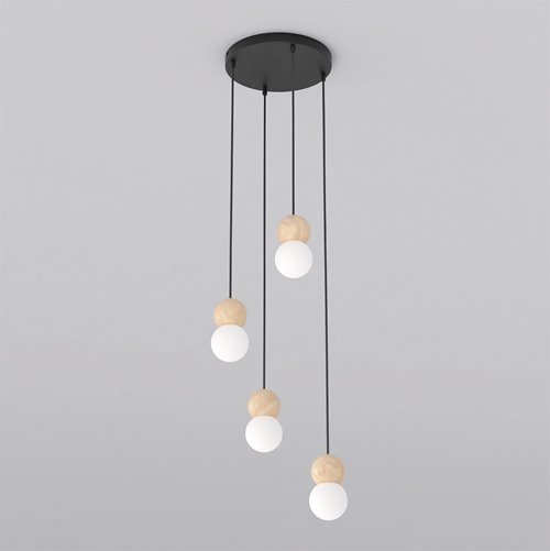 Lampa wisząca LOOP 4 BLACK nowoczesna, czarna, drewno, klosz