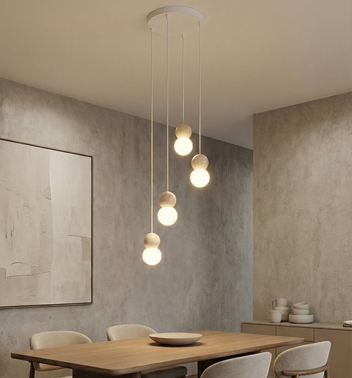 Lampa wisząca LOOP 4 WHITE nowoczesna, biała, drewno, klosz