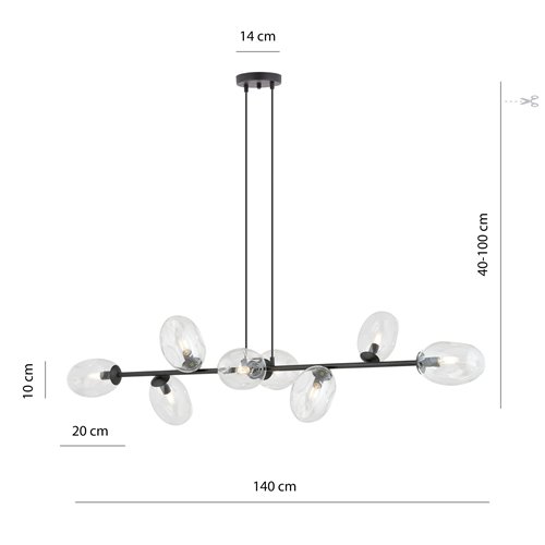 Lampa wisząca PANDORA 8 BL TRANSP klosze czarny/transparent