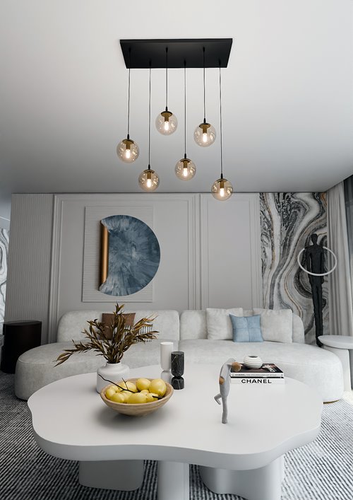 Lampa wisząca COSMO 6 BL MIODOWY loft klosze bursztyn czarna