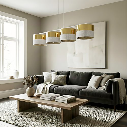 Lampa wisząca LUX 4 WH GOLD klasyczna, abażur, biały, złoty