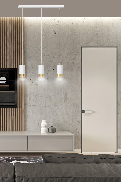 Lampa wisząca FUMIKO 3 WH/GOLD tuby, metal, biało/złota