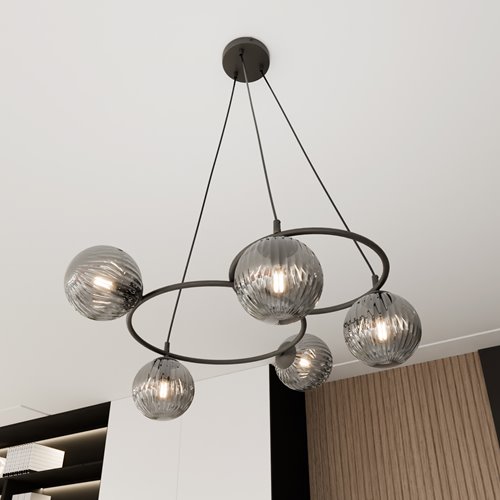 Lampa wisząca LIBRA 5 BL GRAFIT, design, klosz, biały czarny