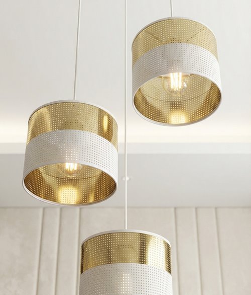 Lampa wisząca LUX 3 WH GOLD PREMIUM abażur, biały, złoty