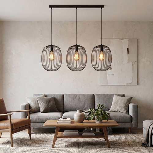 Lampa wisząca ONYX 3 BL loft, druciak, regulowana, czarna