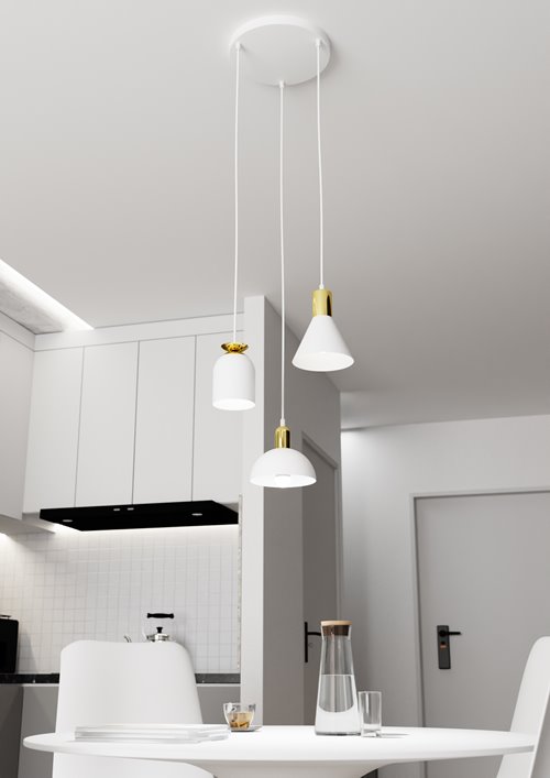 Lampa wisząca FOX 3 PREM WH loft, biały, złoty