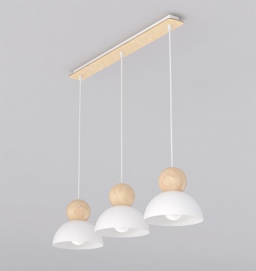 Lampa wisząca KAKI 3 WHITE nowoczesna, biała, metal drewno