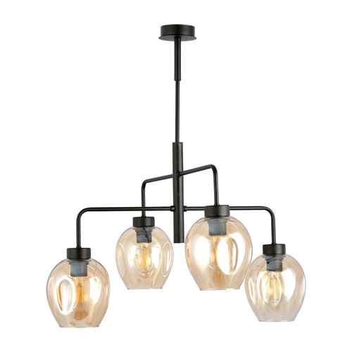 Żyrandol LUKKA 4 BLACK/AMBER loft, czarny, klosz bursztyn