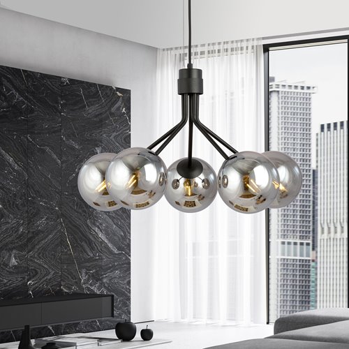 Lampa wisząca NOVA 5 BL/GRAFIT kule klosze czarna/grafit