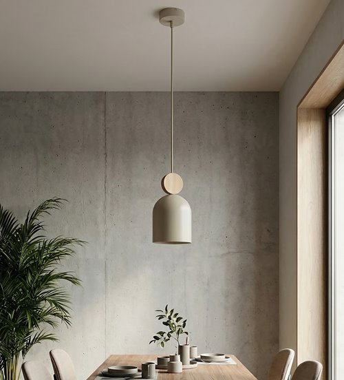 Lampa wisząca MESI 1 MOKKA nowoczesna, beżowa, metal drewno