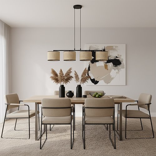 Lampa wisząca ECO 4 BL RATTAN klasyczna, abażur, beżowa